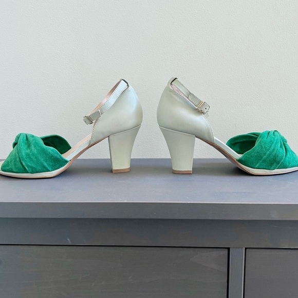 Miss L Fire Evie Heel Green and Grey heels Size 39/8.5 Sample - Picture 1 of 6
